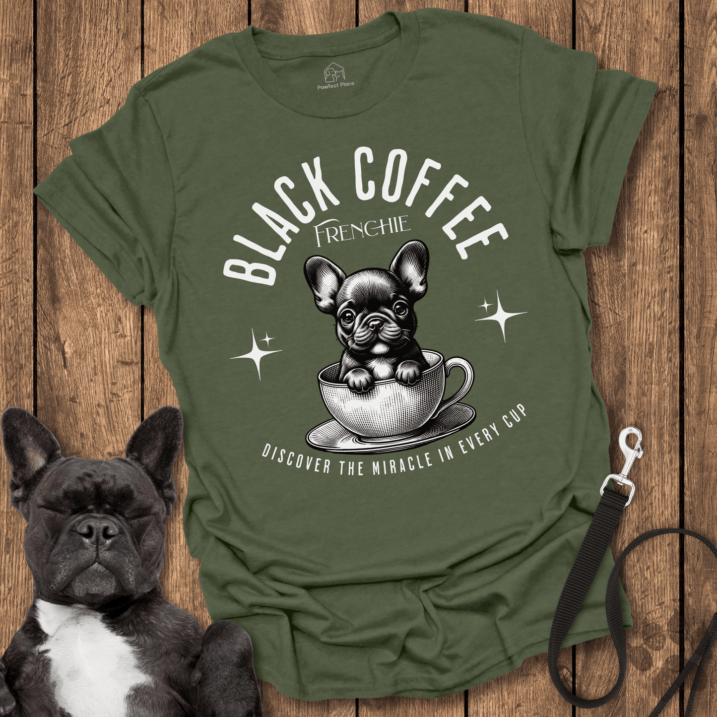 Frenchie T-Shirt, Black Coffee Frenchie, Morning Dose Of Energy - Dog Shirt