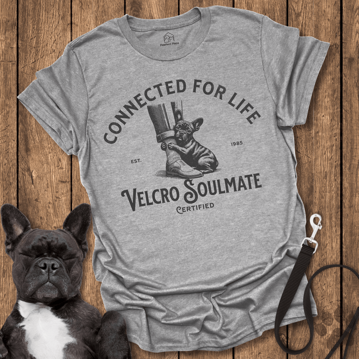 Frenchie T-Shirt, Dad and Frenchie, Velcro Soulmates - Dog Shirt