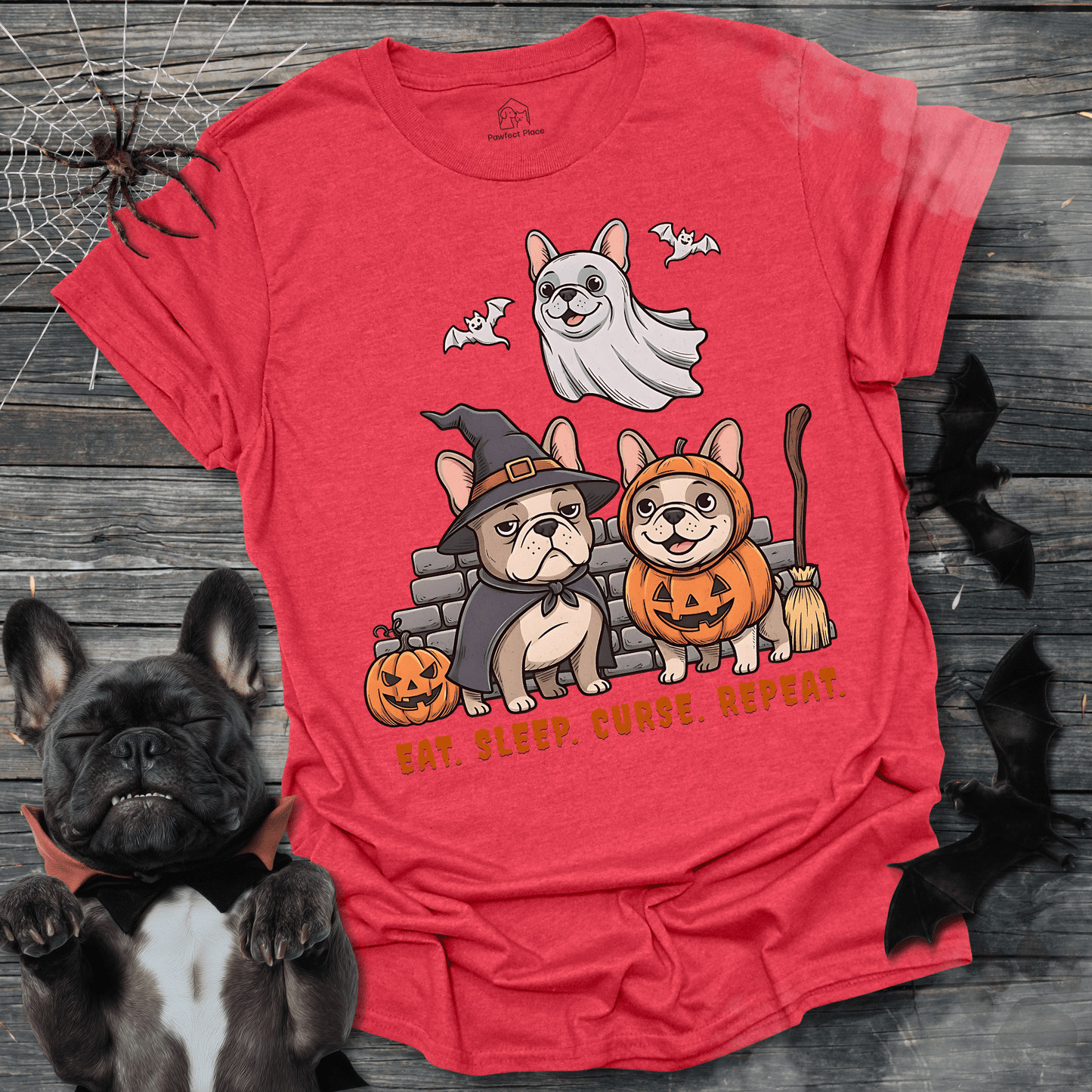 Eat Sleep Curse Repeat - Halloween Frenchie Tee - PawfectPlace