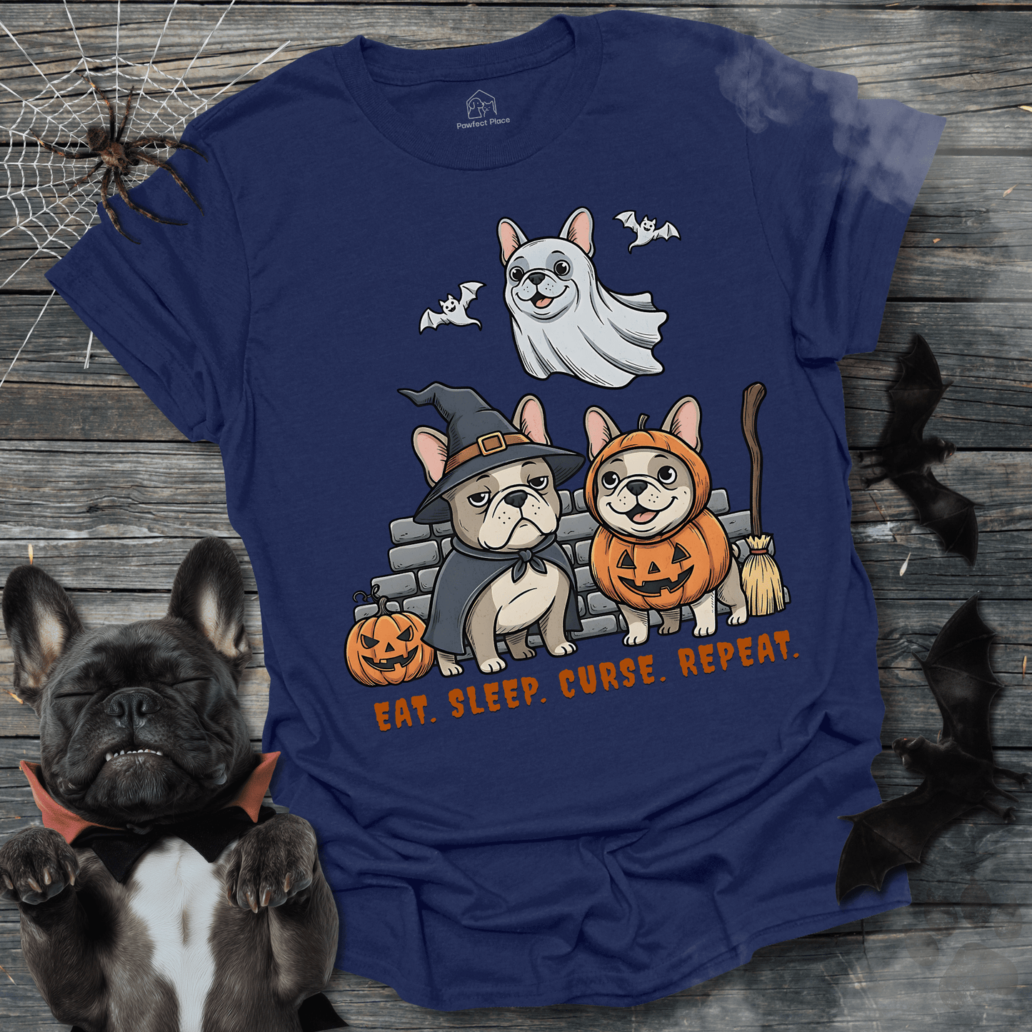 Eat Sleep Curse Repeat - Halloween Frenchie Tee - PawfectPlace