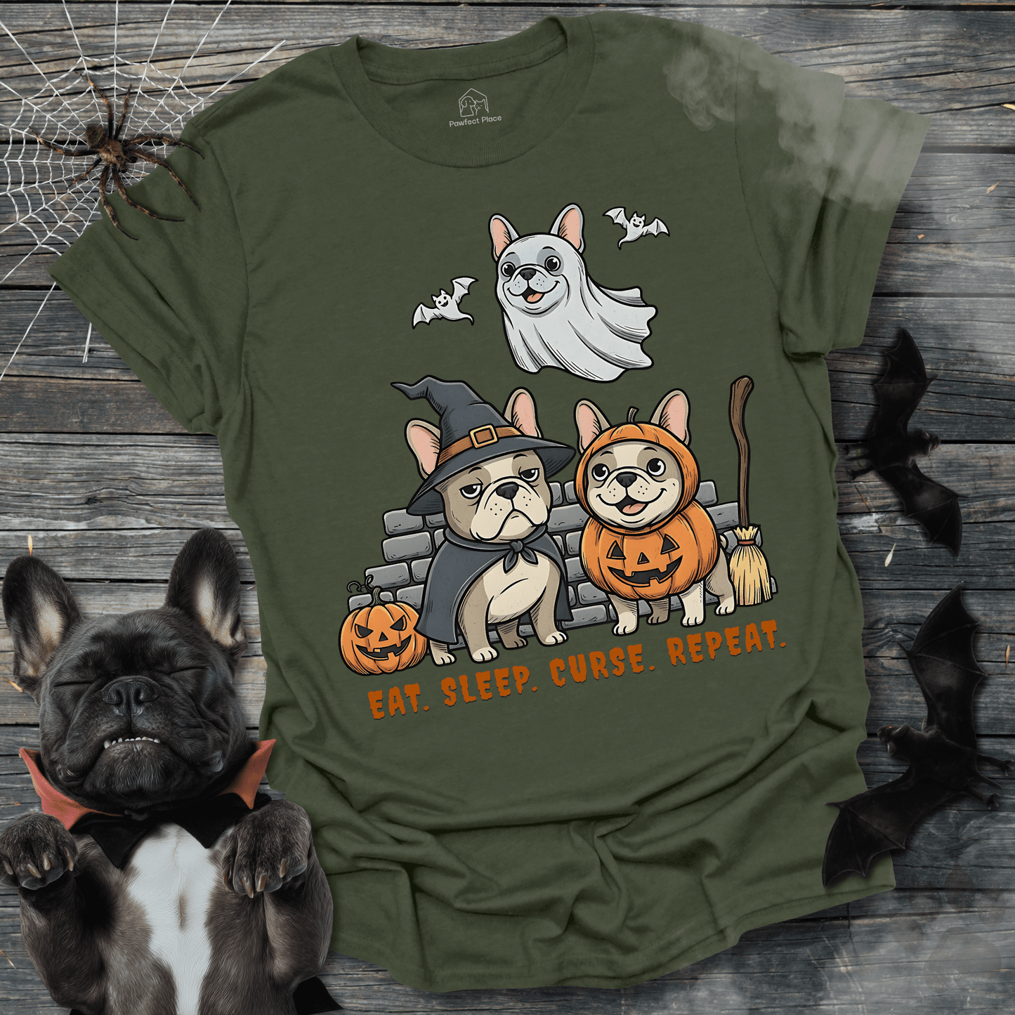 Eat Sleep Curse Repeat - Halloween Frenchie Tee - PawfectPlace