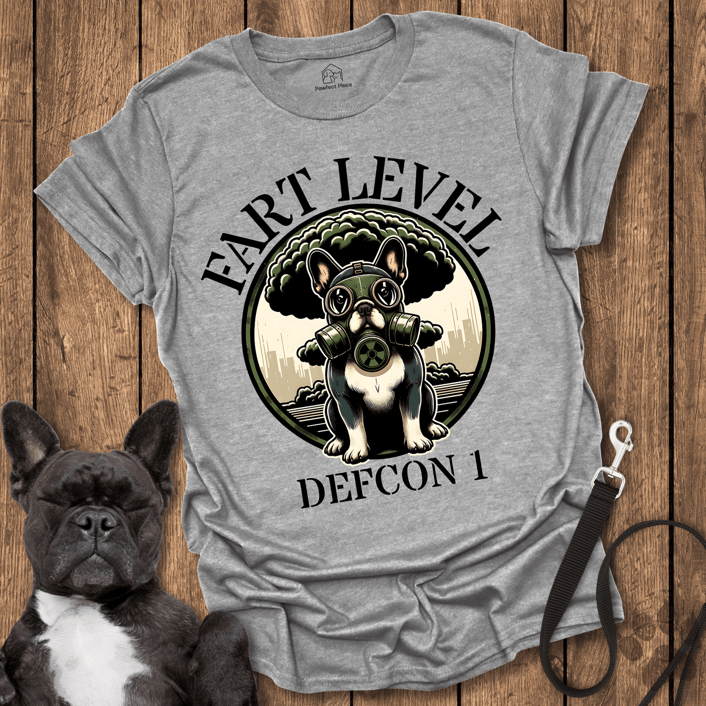 Frenchie T-Shirt, Fart Level DEFCON 1 - Dog Shirt