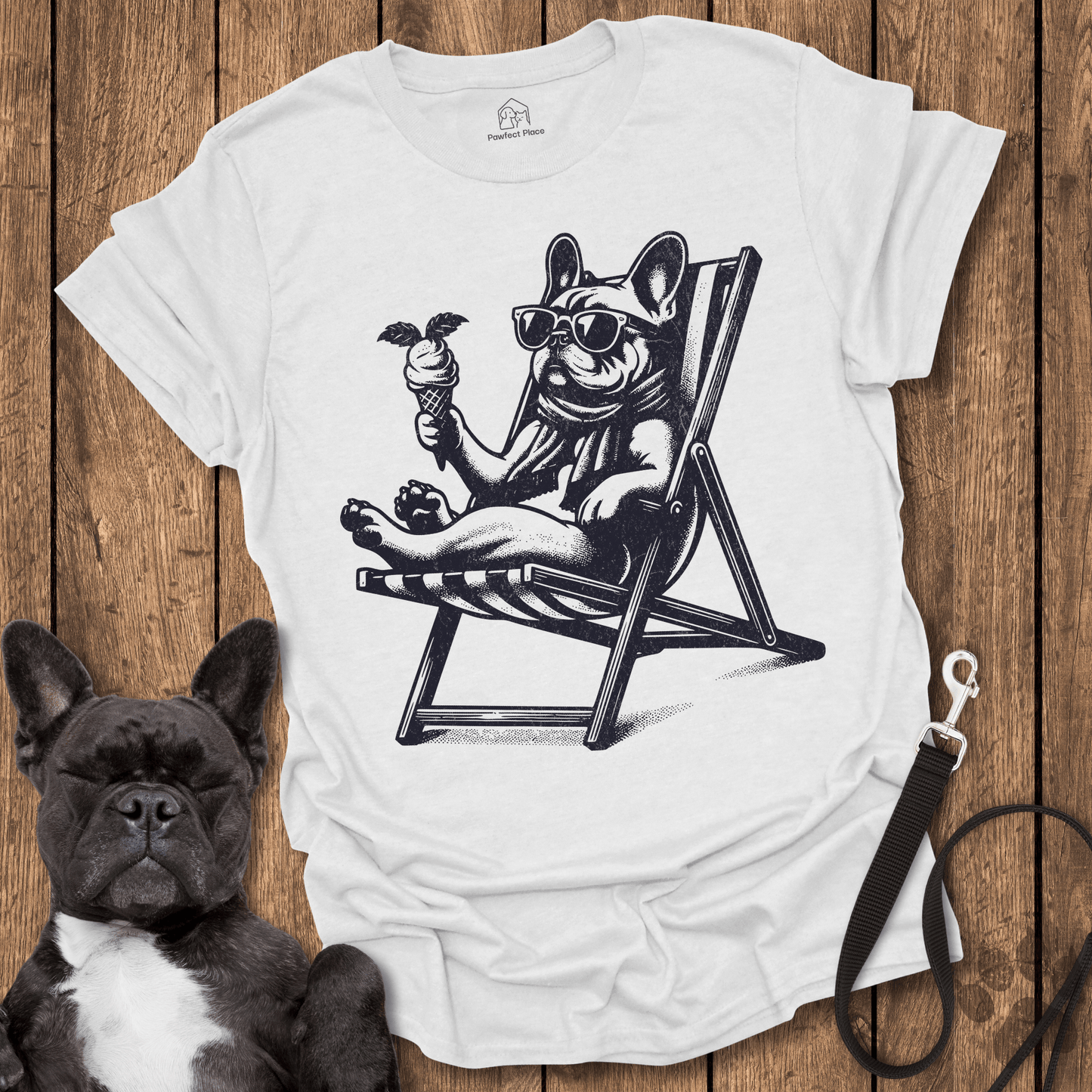 Frenchie Chilling With An Ice - Cream - Frenchie Tee - PawfectPlace