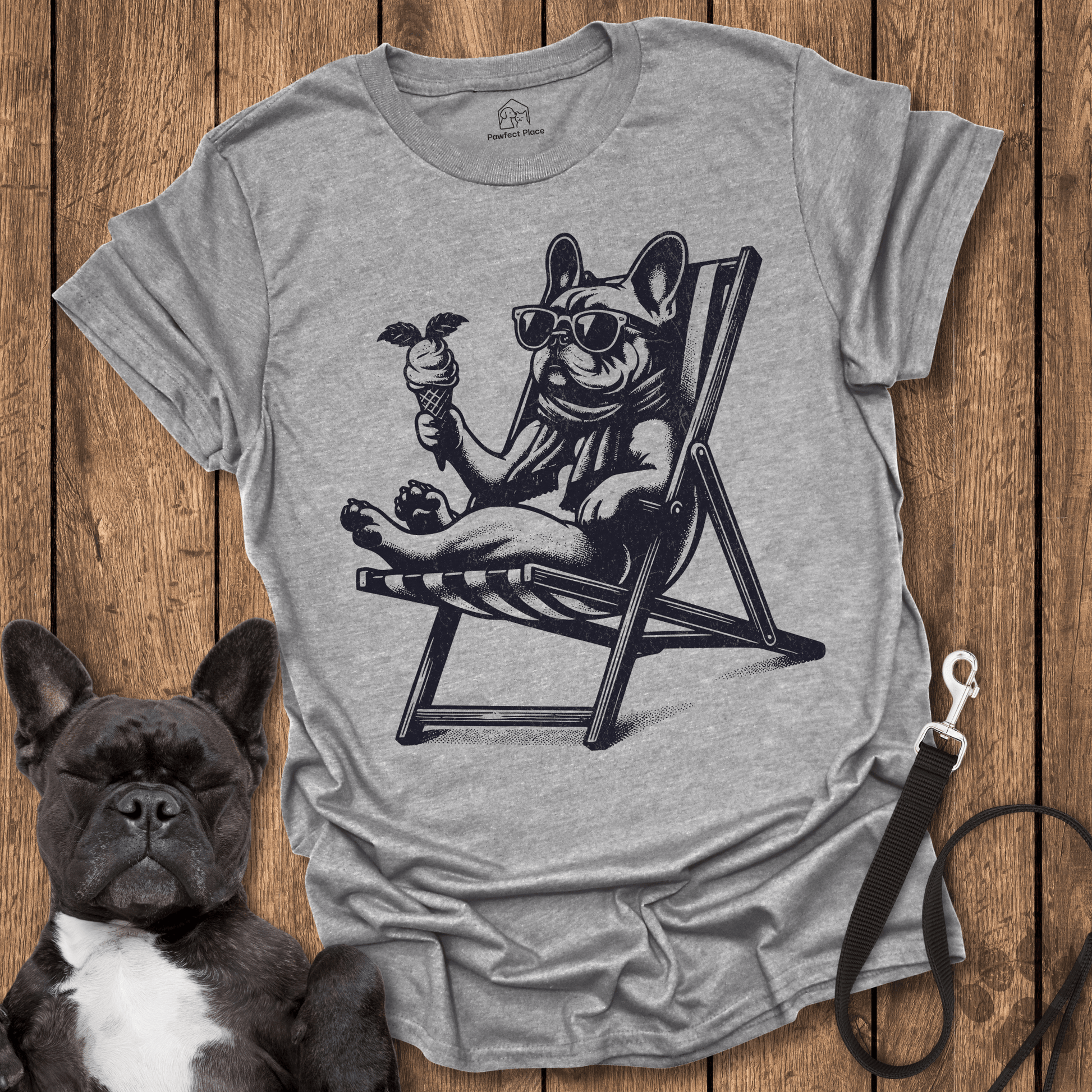 Frenchie Chilling With An Ice - Cream - Frenchie Tee - PawfectPlace