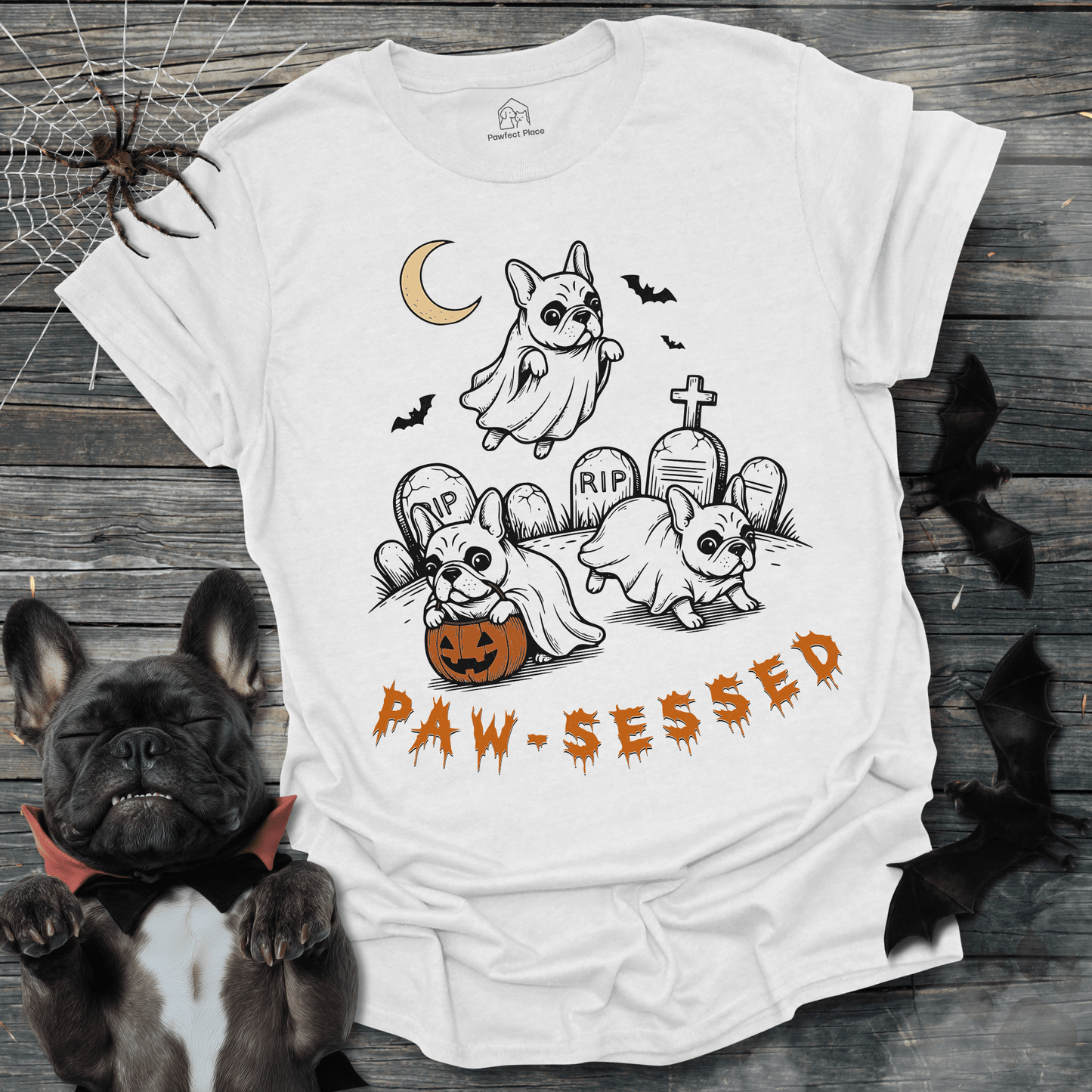 Pawsessd, Vintage - Halloween Frenchie Tee - PawfectPlace