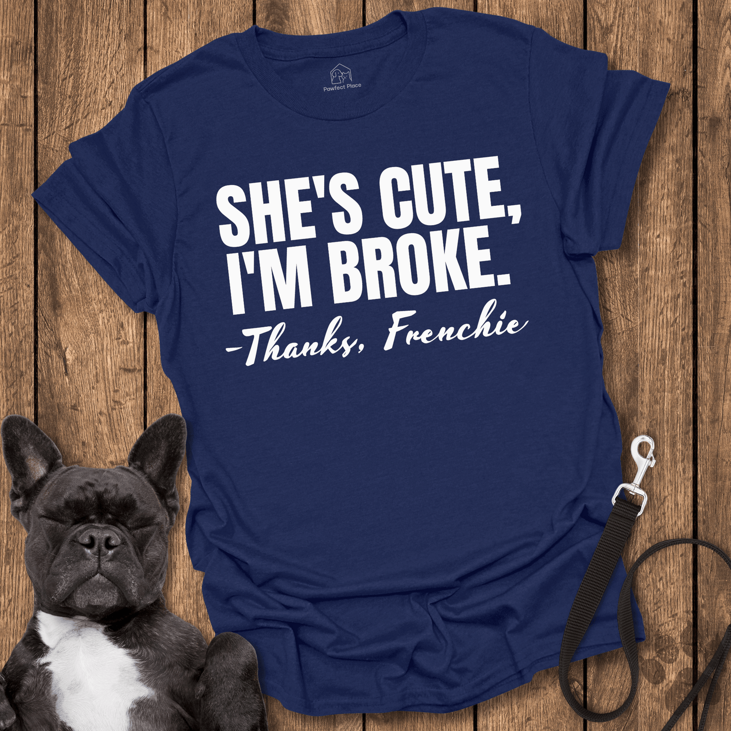 Frenchie T-Shirt, She Cute, I'm Broke, Thanks Frenchie - Dog Shirt