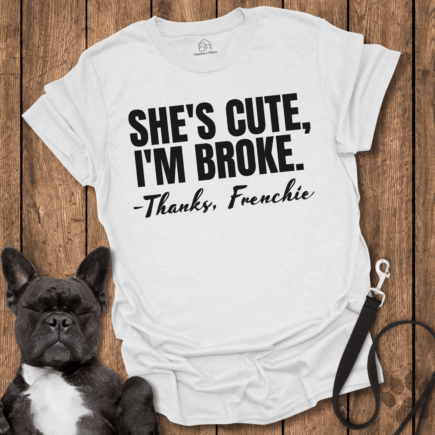 Frenchie T-Shirt, She Cute, I'm Broke, Thanks Frenchie - Dog Shirt