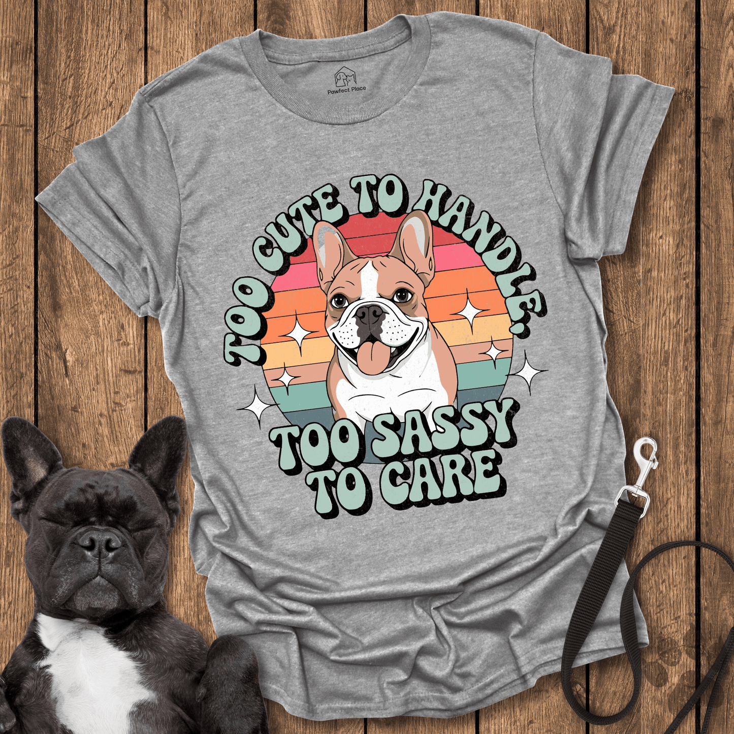 Frenchie T-Shirt, Too Cute To Handle Too Sassy To Care - Dog Shirt