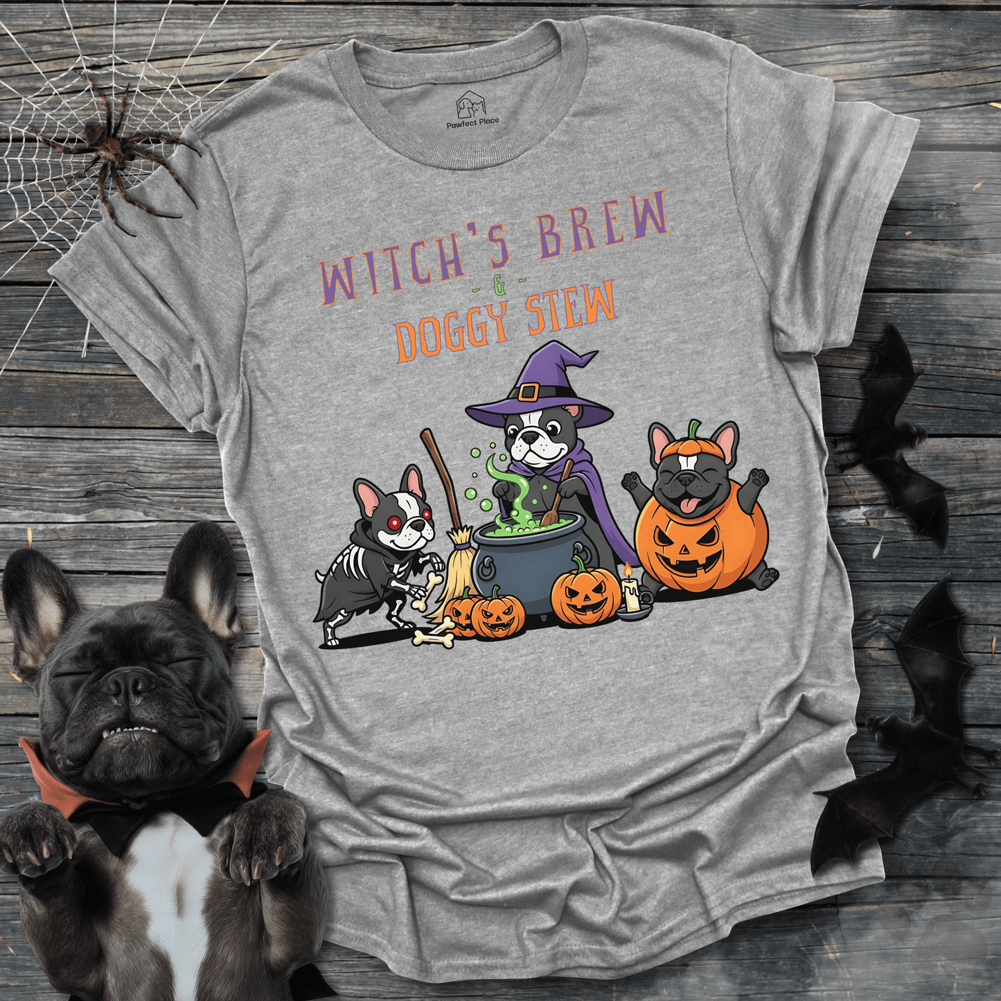 Witches Brew And Doggy Stew - Halloween Frenchie Tee - PawfectPlace