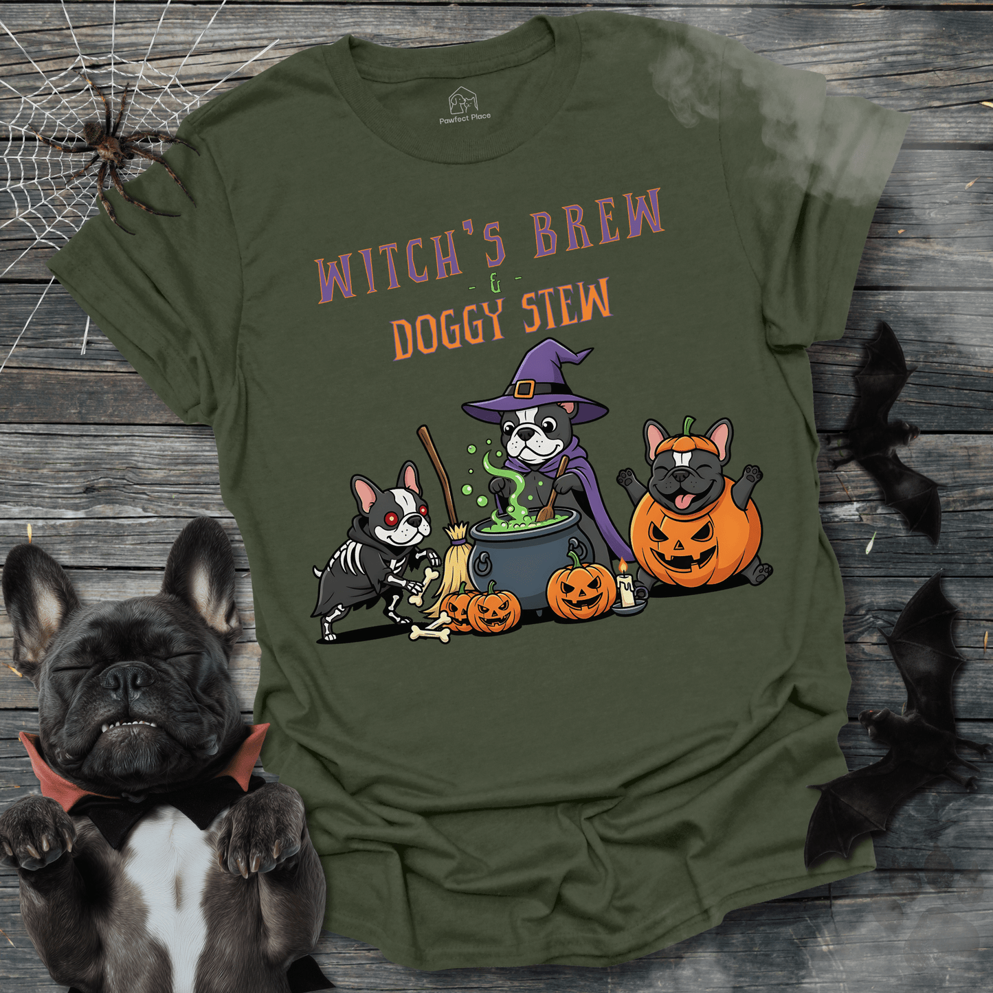 Witches Brew And Doggy Stew - Halloween Frenchie Tee - PawfectPlace