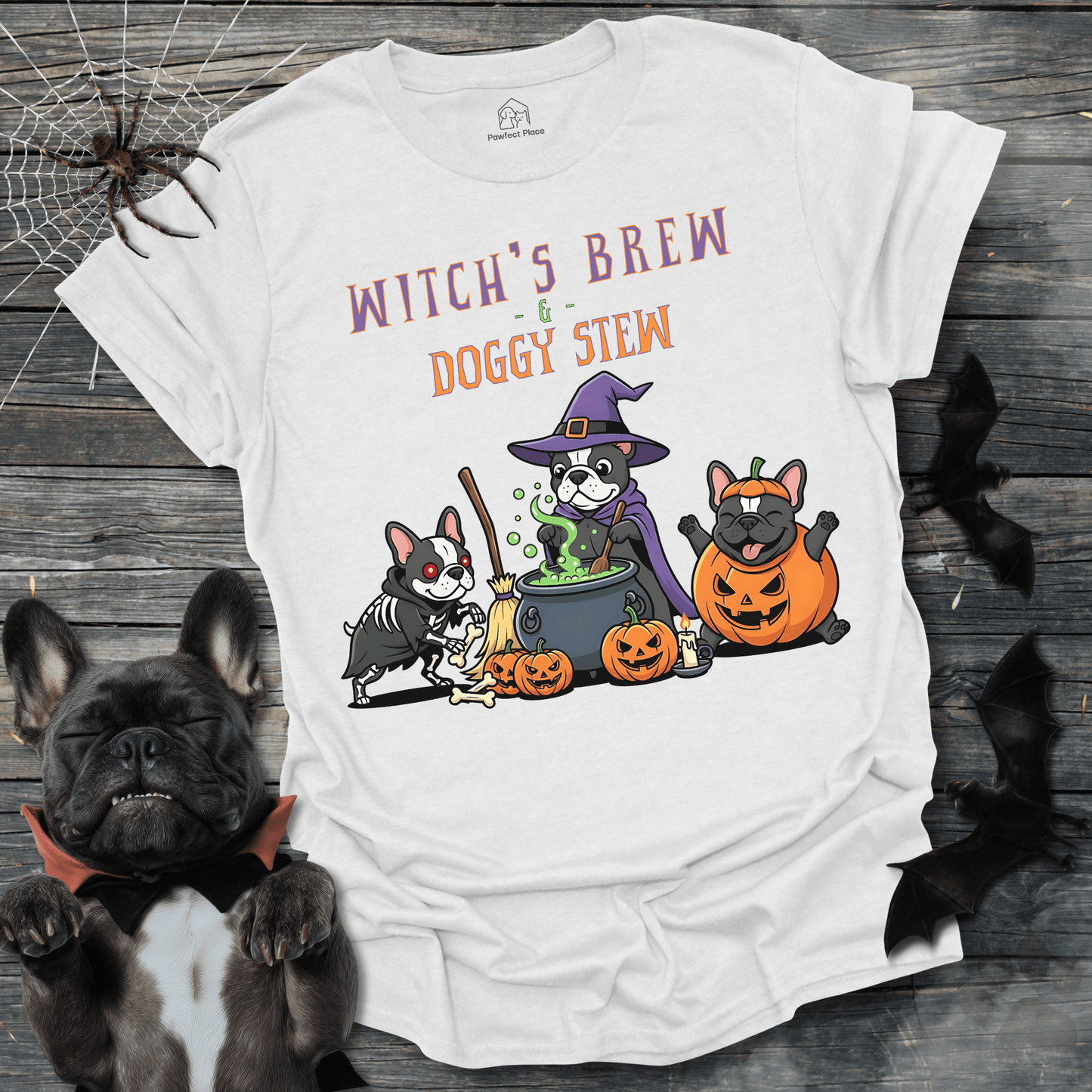 Witches Brew And Doggy Stew - Halloween Frenchie Tee - PawfectPlace