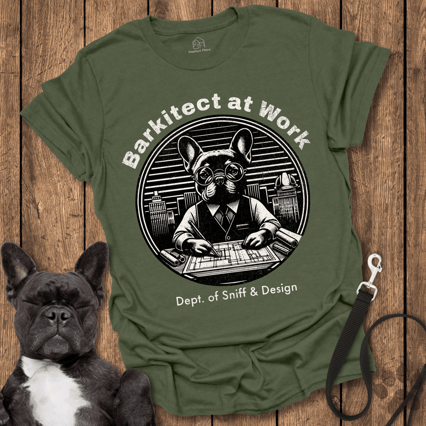 Frenchie T-Shirt, Barkitect At Work, Dept Of Sniff And Design - Dog Shirt