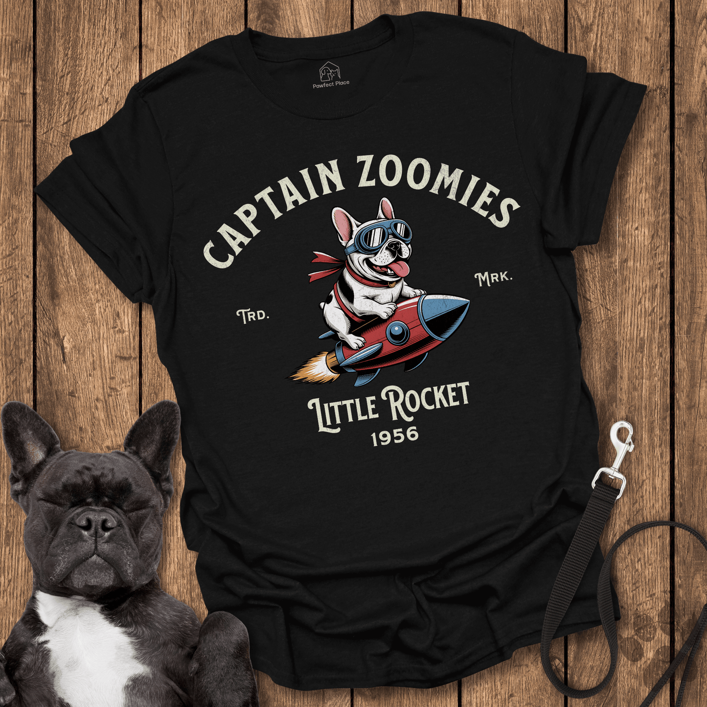 Captain Zoomies, Little Rocket - Frenchie Tee - PawfectPlace