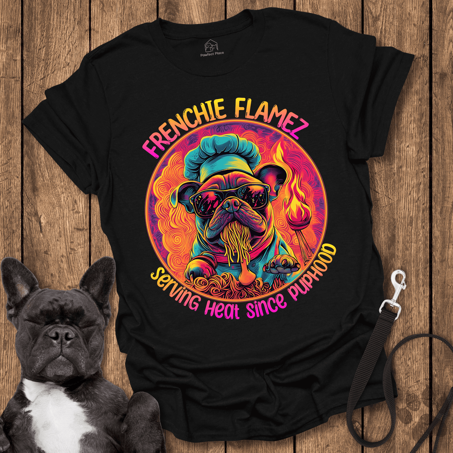 Frenchie T-Shirt, Chef Frenchie, Serving Heat Since Puphood - Dog Shirt