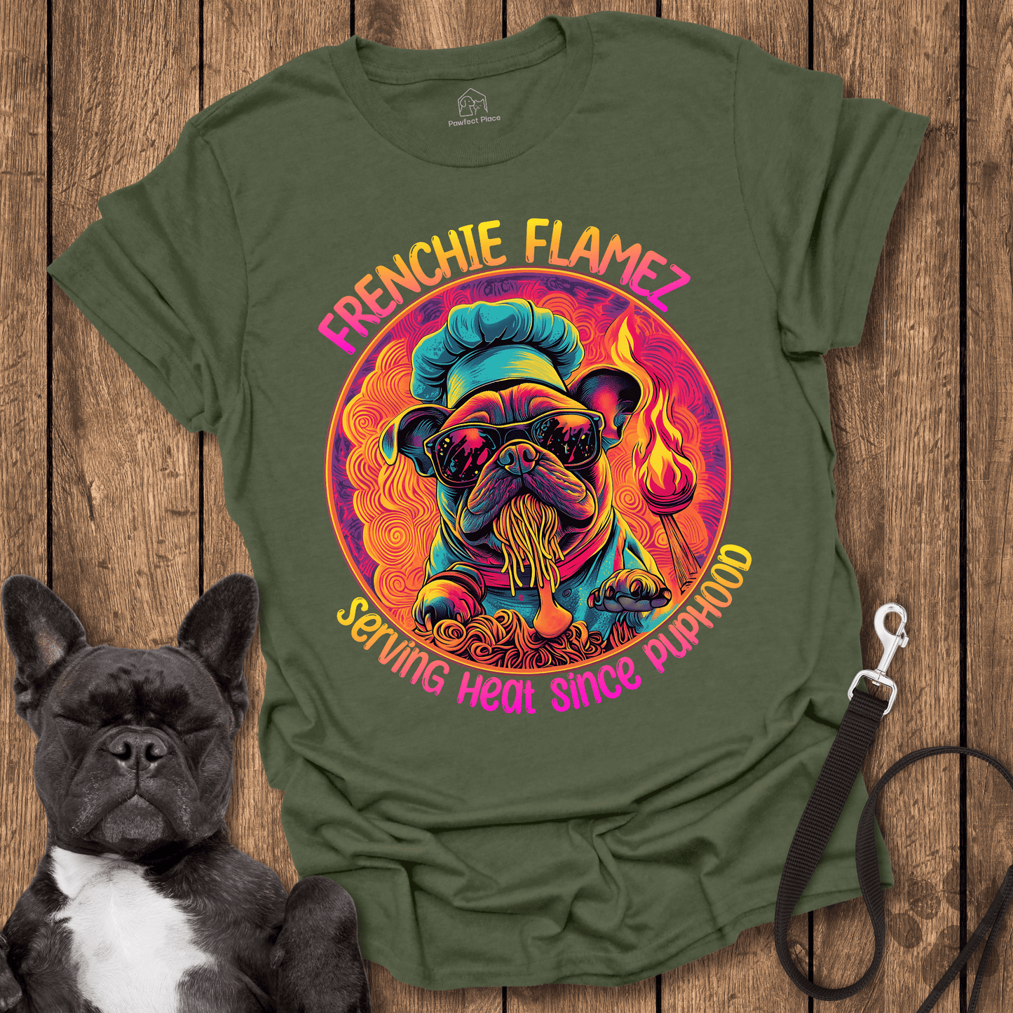 Frenchie T-Shirt, Chef Frenchie, Serving Heat Since Puphood - Dog Shirt