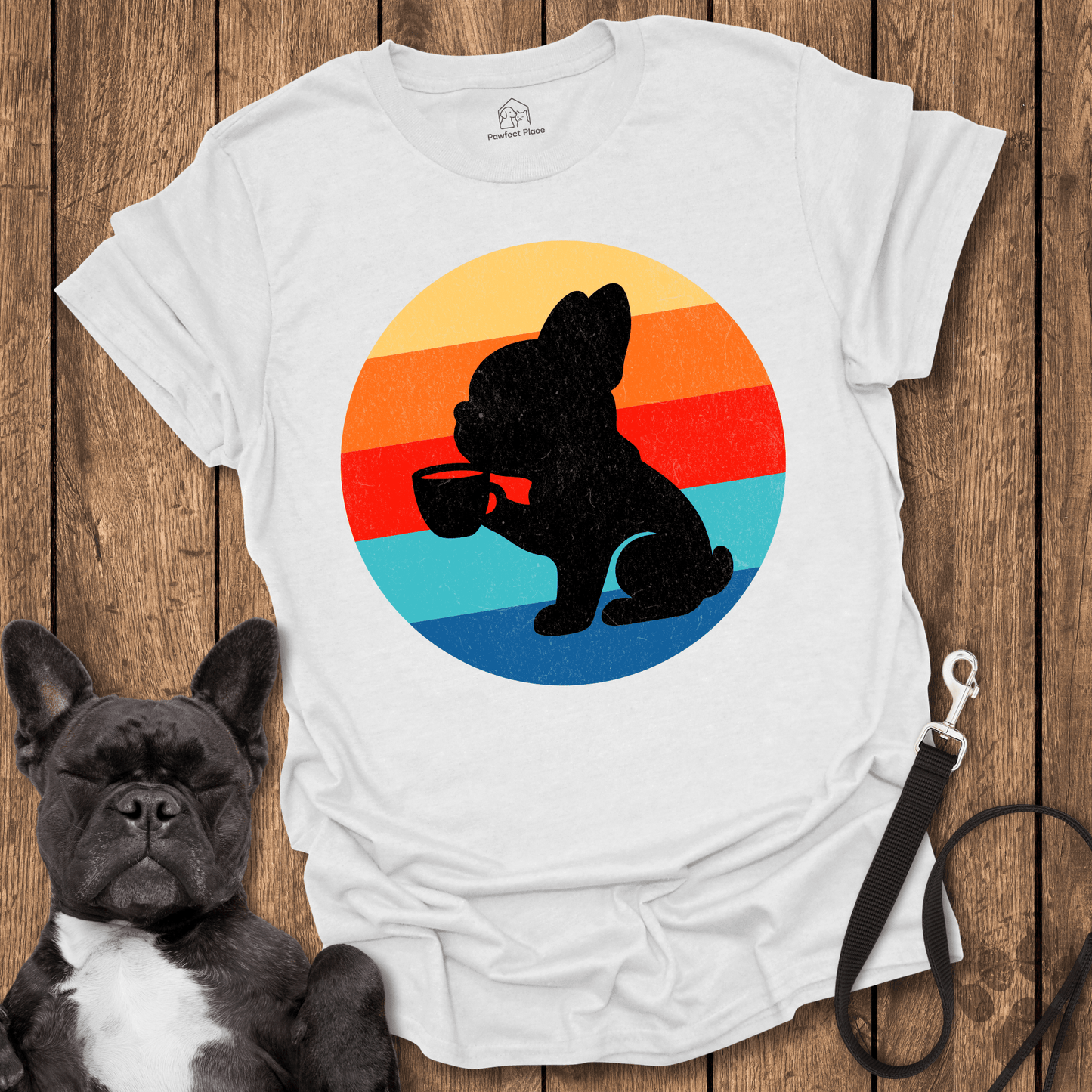 Frenchie T-Shirt, Coffee And Frenchies, Retro Vibes - Dog Shirt