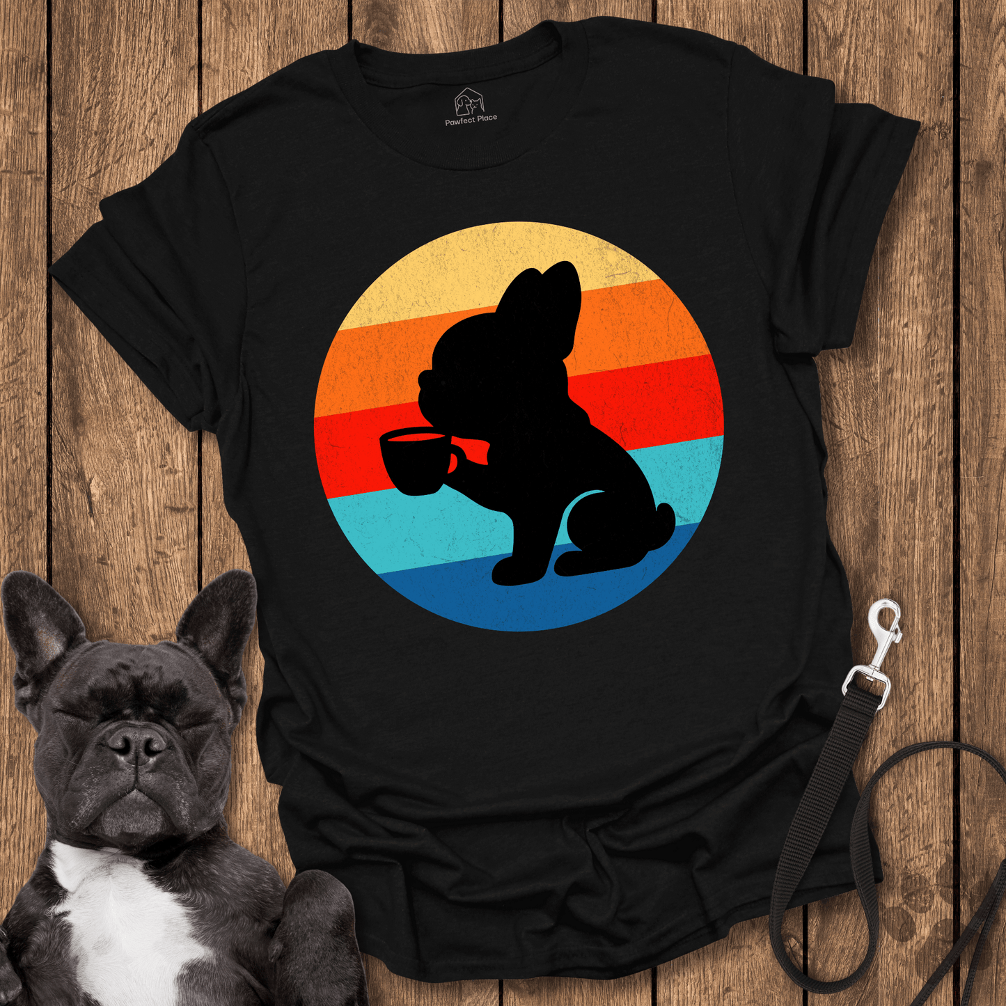 Frenchie T-Shirt, Coffee And Frenchies, Retro Vibes - Dog Shirt