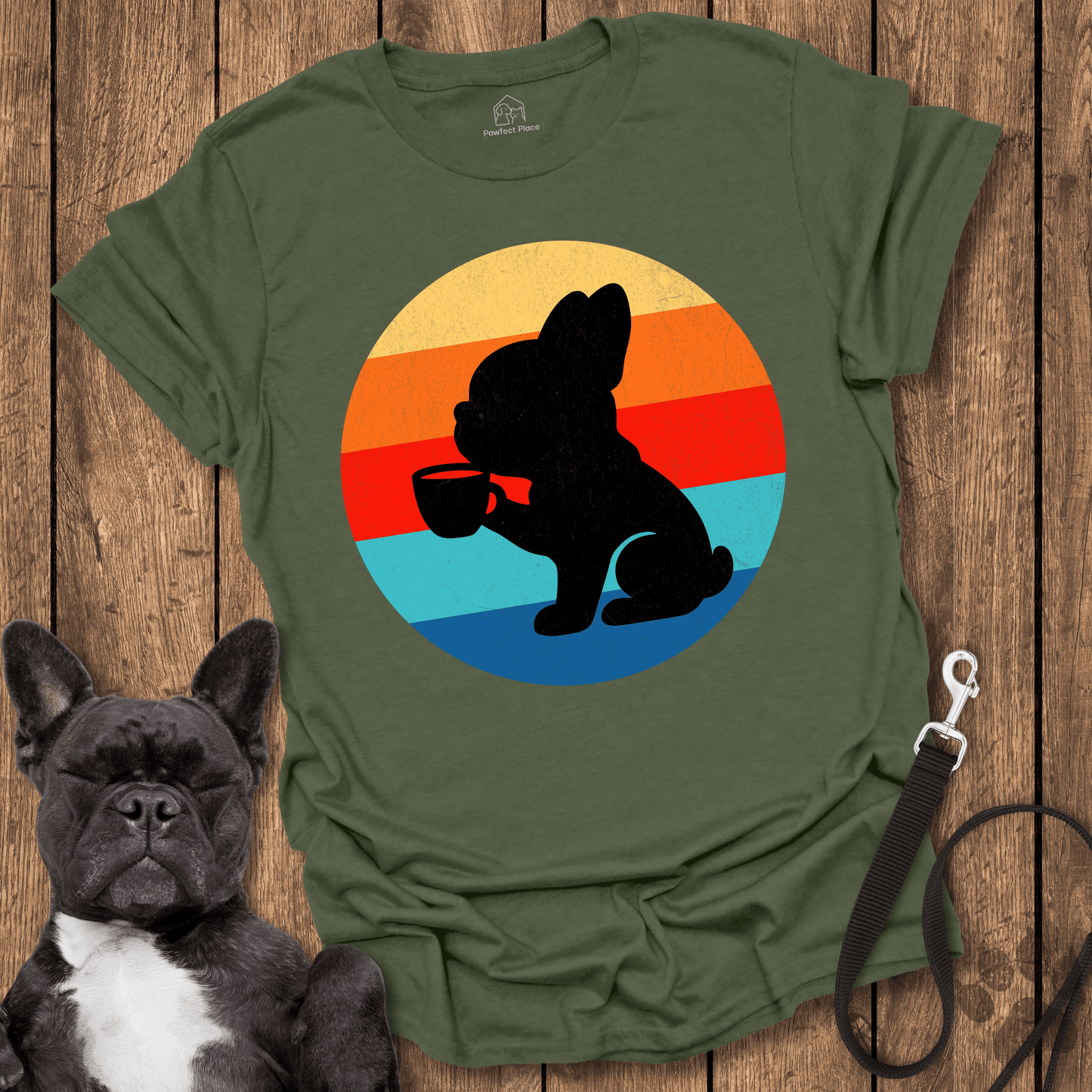 Frenchie T-Shirt, Coffee And Frenchies, Retro Vibes - Dog Shirt