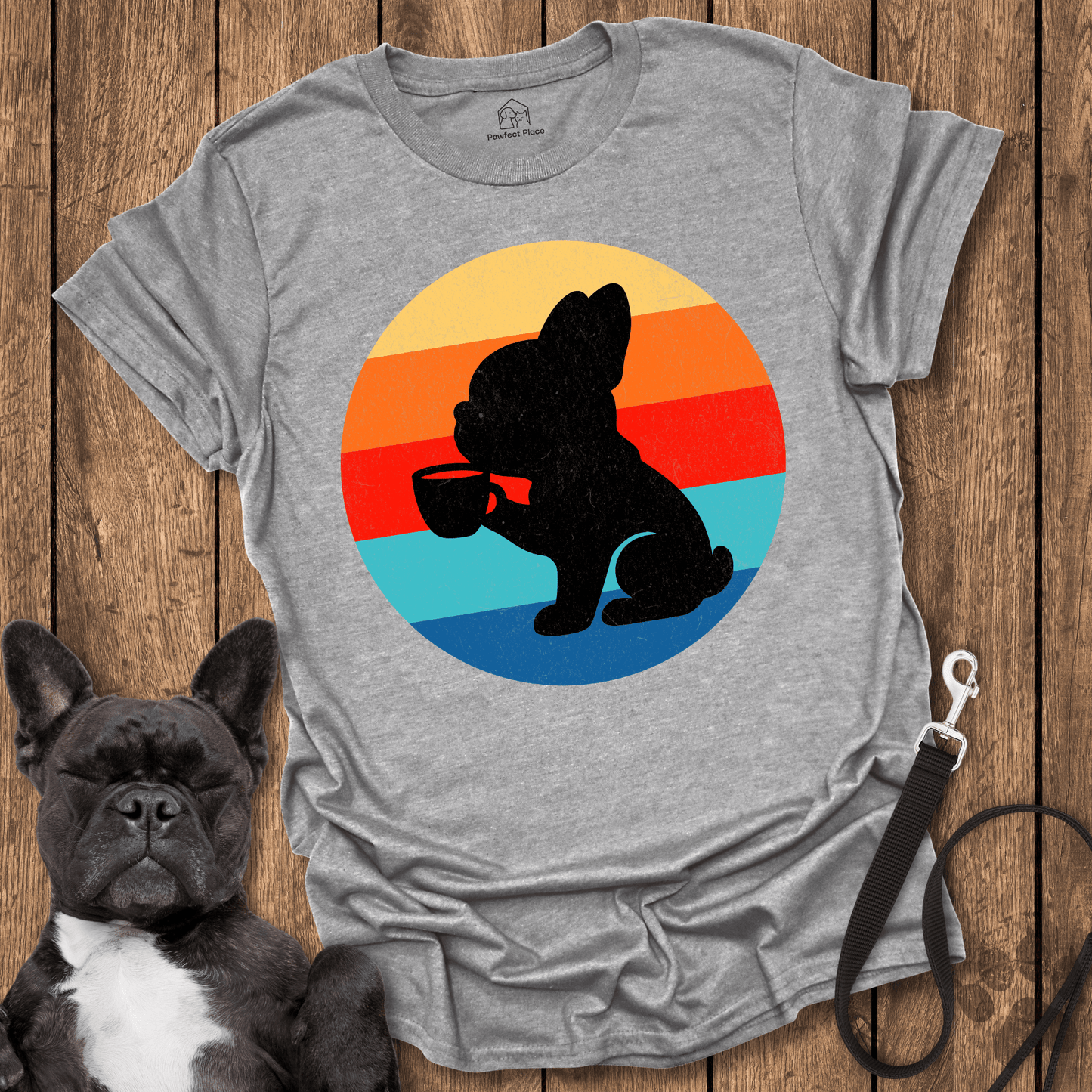 Frenchie T-Shirt, Coffee And Frenchies, Retro Vibes - Dog Shirt
