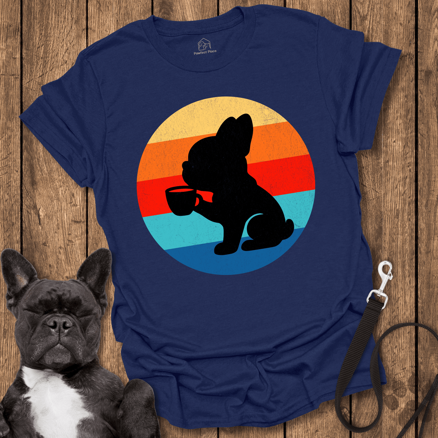 Frenchie T-Shirt, Coffee And Frenchies, Retro Vibes - Dog Shirt
