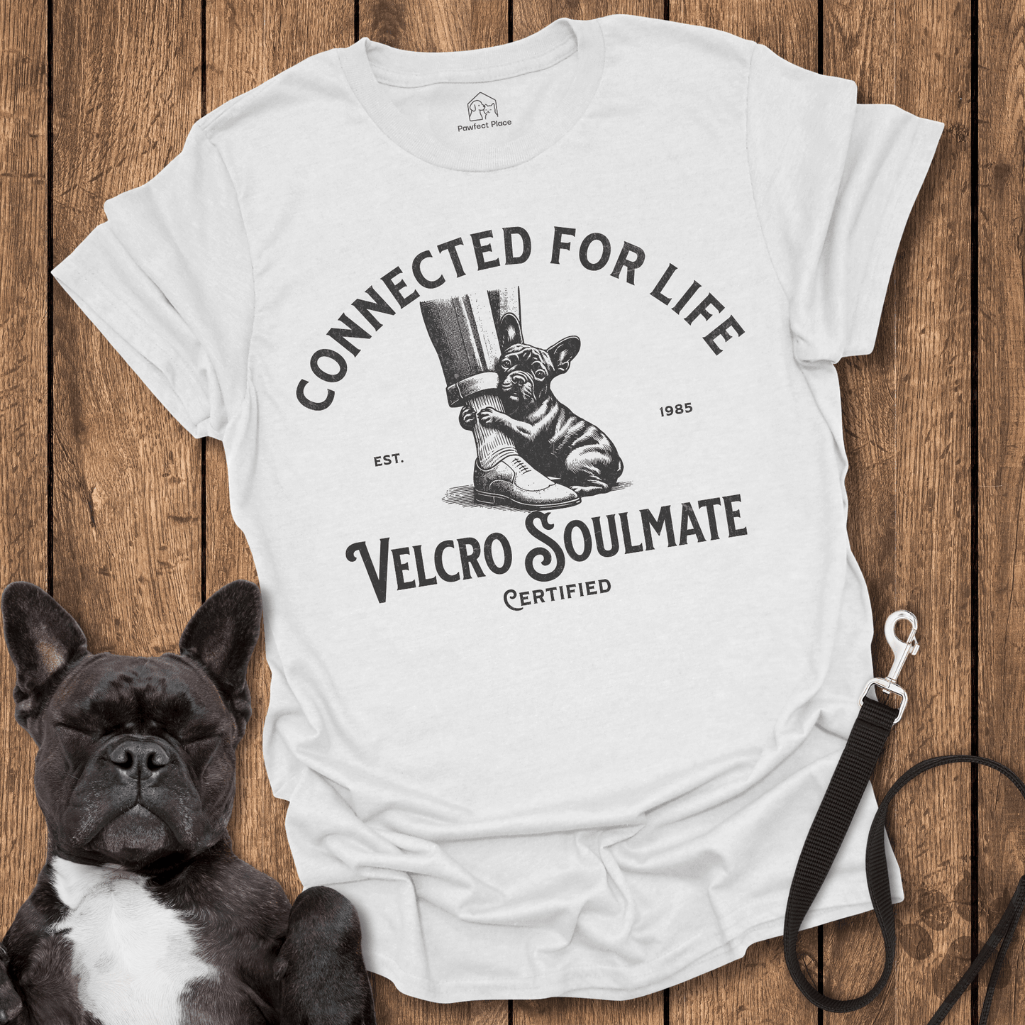 Frenchie T-Shirt, Dad and Frenchie, Velcro Soulmates - Dog Shirt