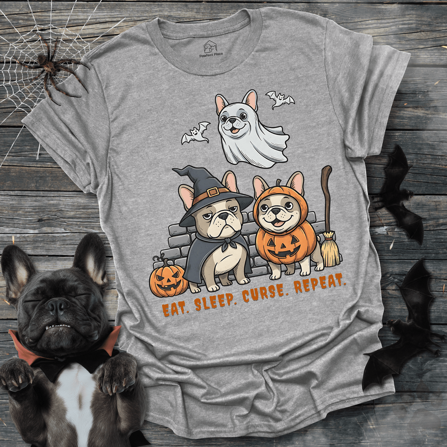 Eat Sleep Curse Repeat - Halloween Frenchie Tee - PawfectPlace