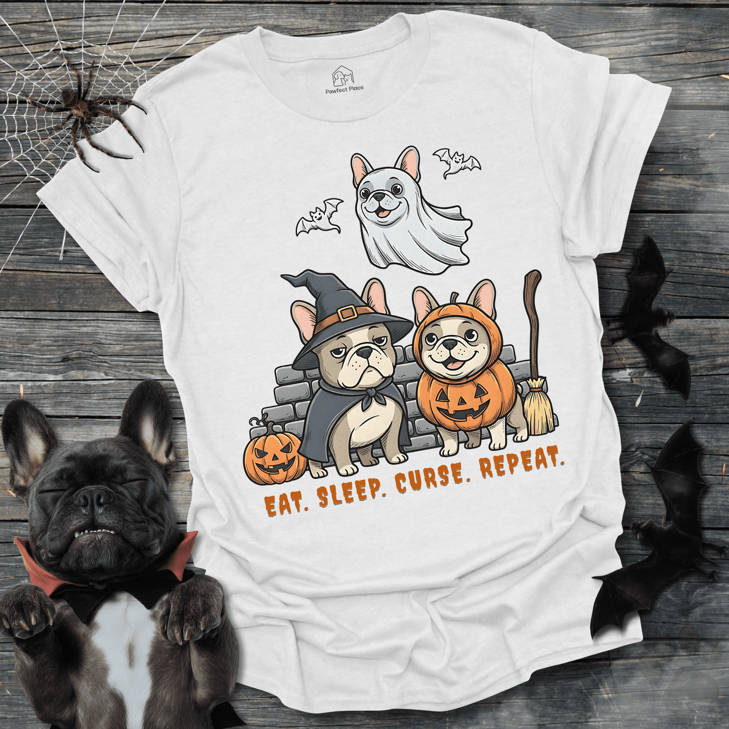 Eat Sleep Curse Repeat - Halloween Frenchie Tee - PawfectPlace