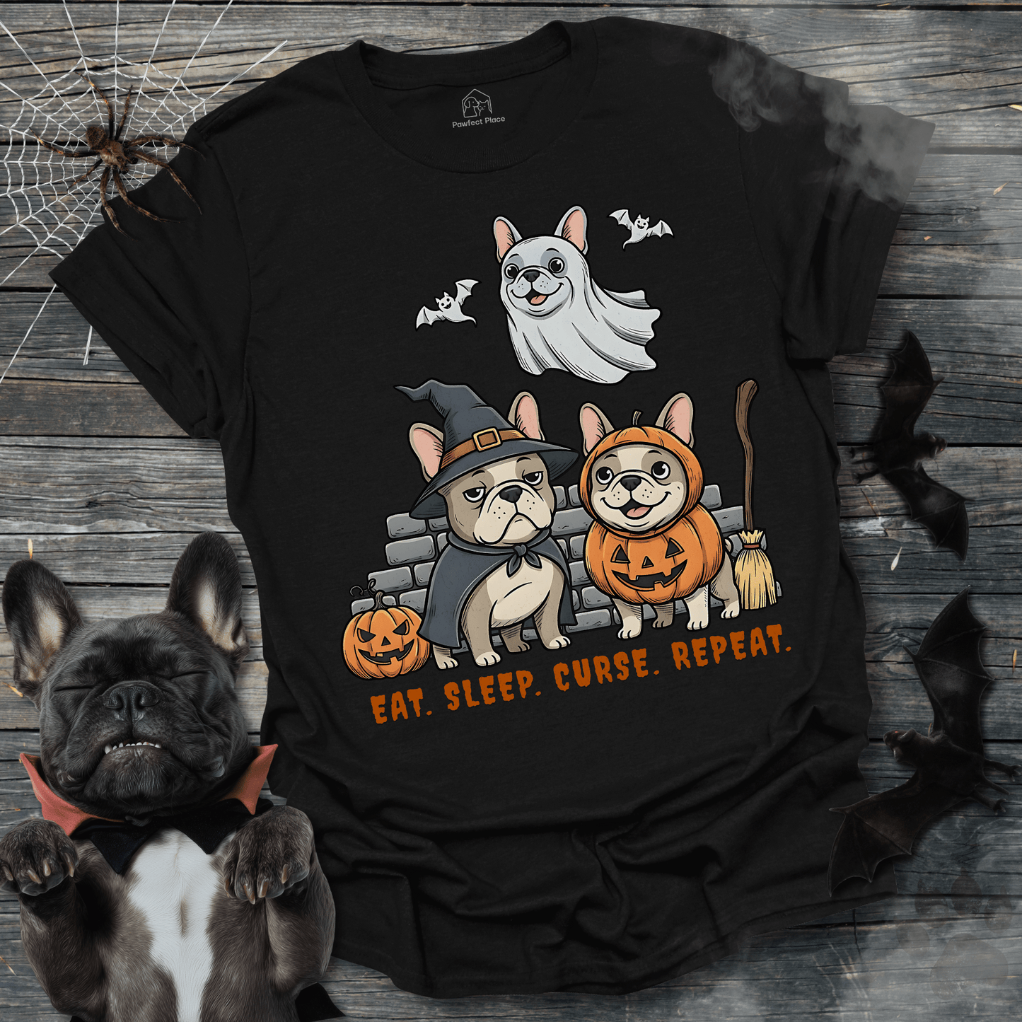 Eat Sleep Curse Repeat - Halloween Frenchie Tee - PawfectPlace