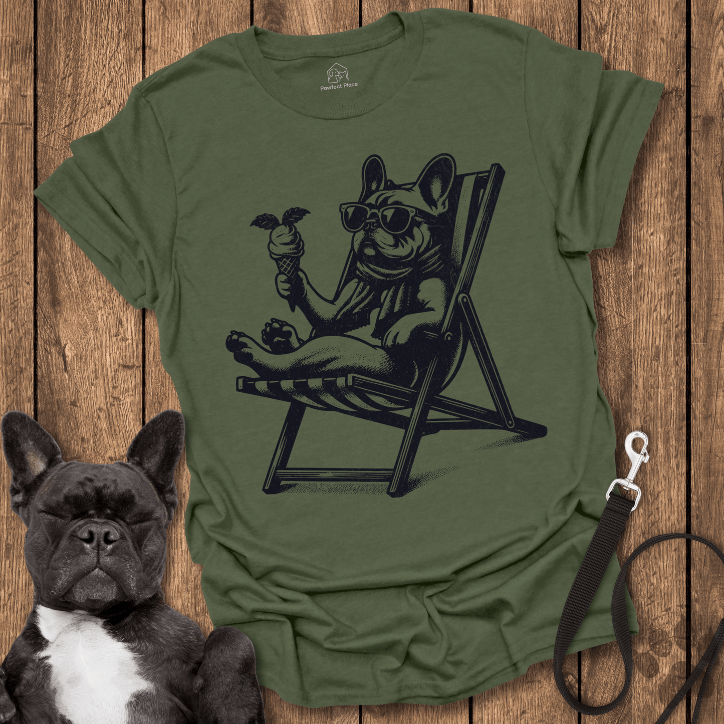 Frenchie Chilling With An Ice - Cream - Frenchie Tee - PawfectPlace