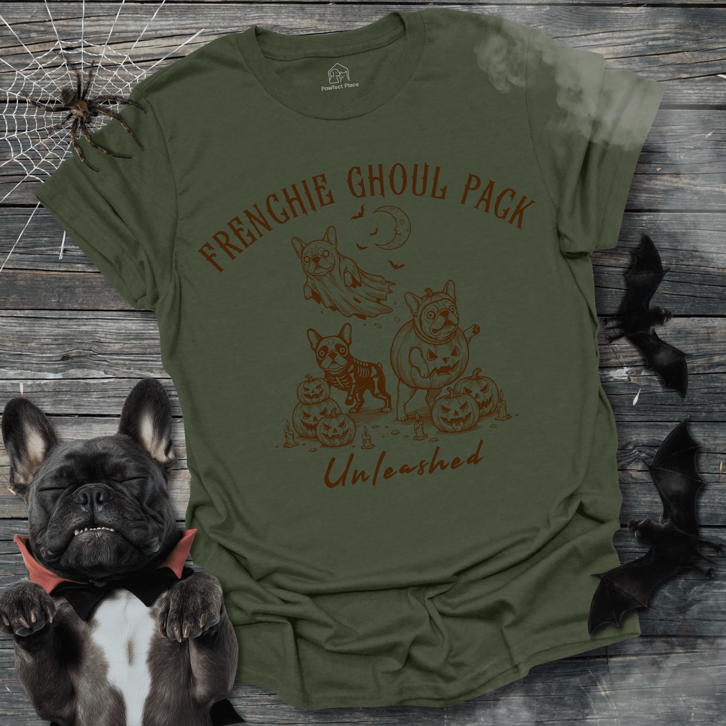 Frenchie Ghoul Pack Unleased, Vintage - Halloween Frenchie Tee - PawfectPlace