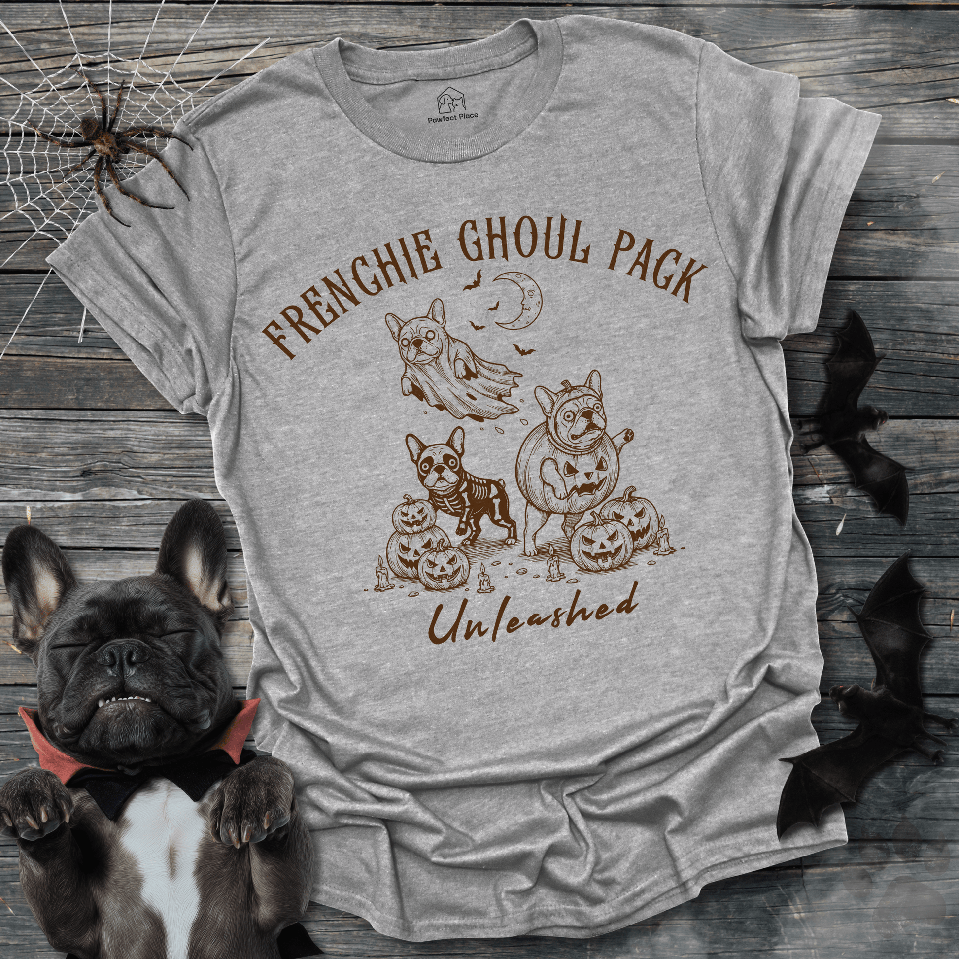 Frenchie Ghoul Pack Unleased, Vintage - Halloween Frenchie Tee - PawfectPlace