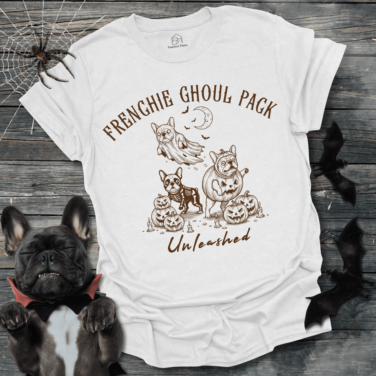 Frenchie Ghoul Pack Unleased, Vintage - Halloween Frenchie Tee - PawfectPlace