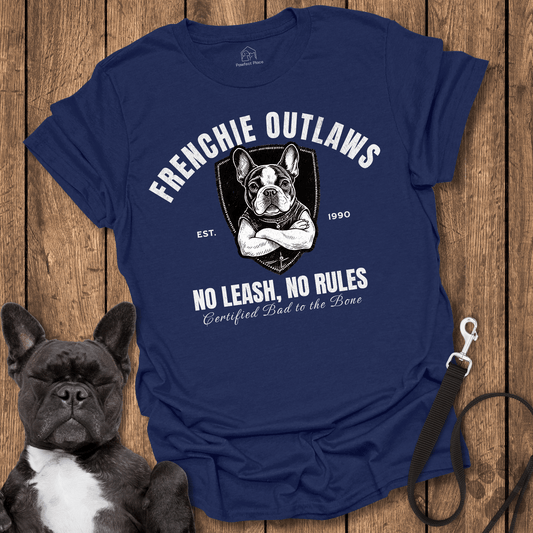 Frenchie T-Shirt, Frenchie Outlaws, No Leash No Rules - Dog Shirt