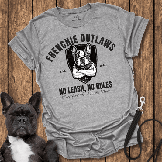Frenchie T-Shirt, Frenchie Outlaws, No Leash No Rules - Dog Shirt