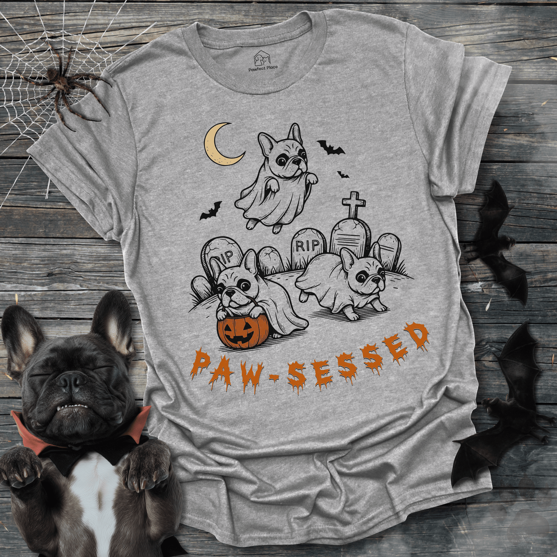 Pawsessd, Vintage - Halloween Frenchie Tee - PawfectPlace