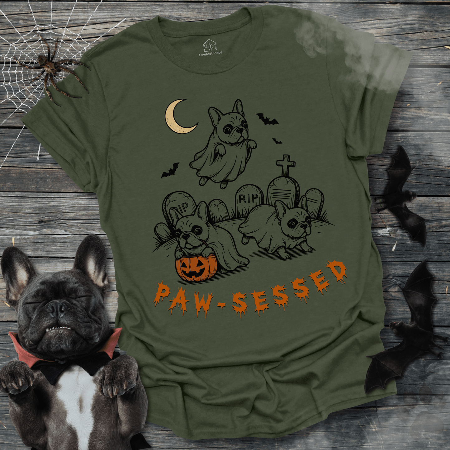 Pawsessd, Vintage - Halloween Frenchie Tee - PawfectPlace