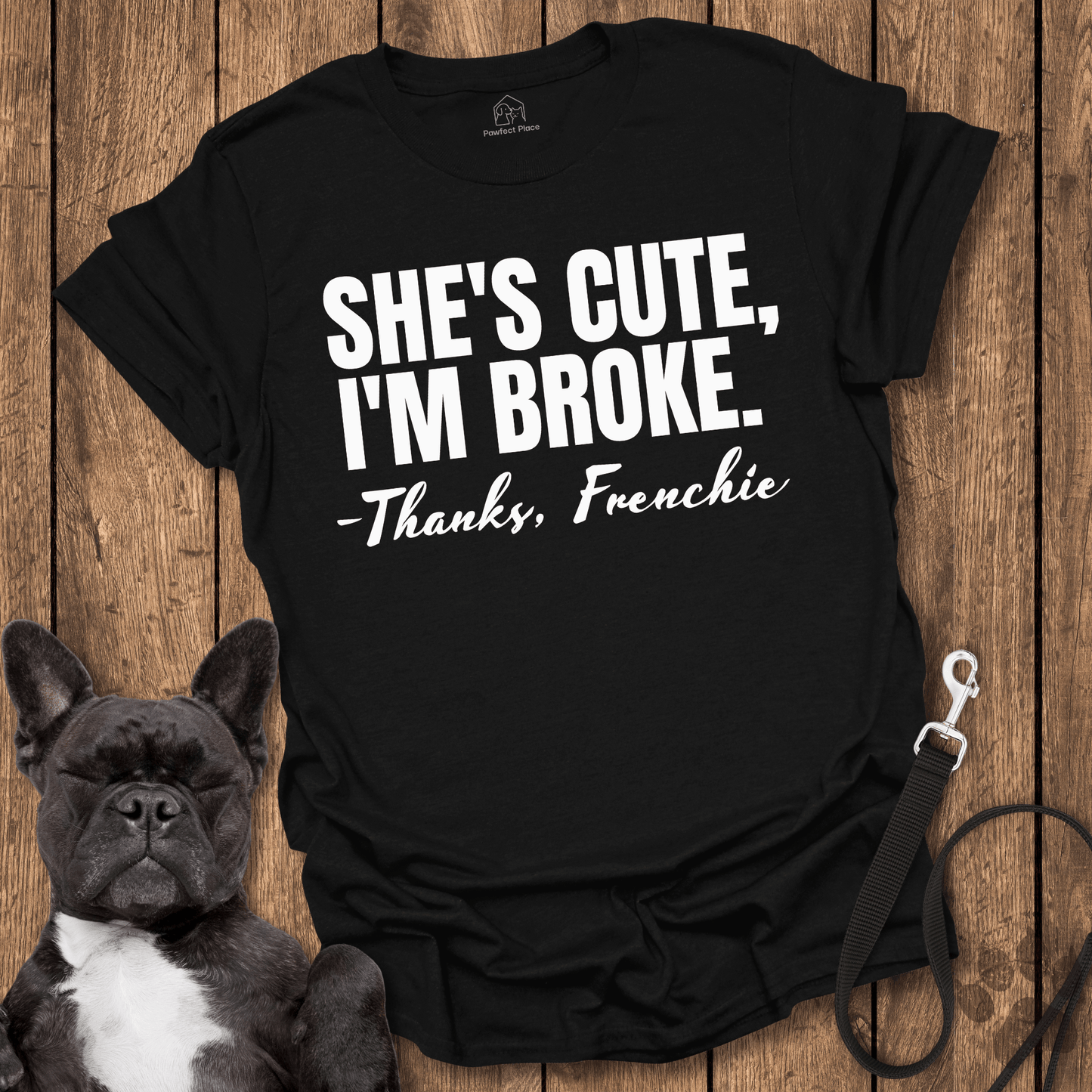 Frenchie T-Shirt, She Cute, I'm Broke, Thanks Frenchie - Dog Shirt