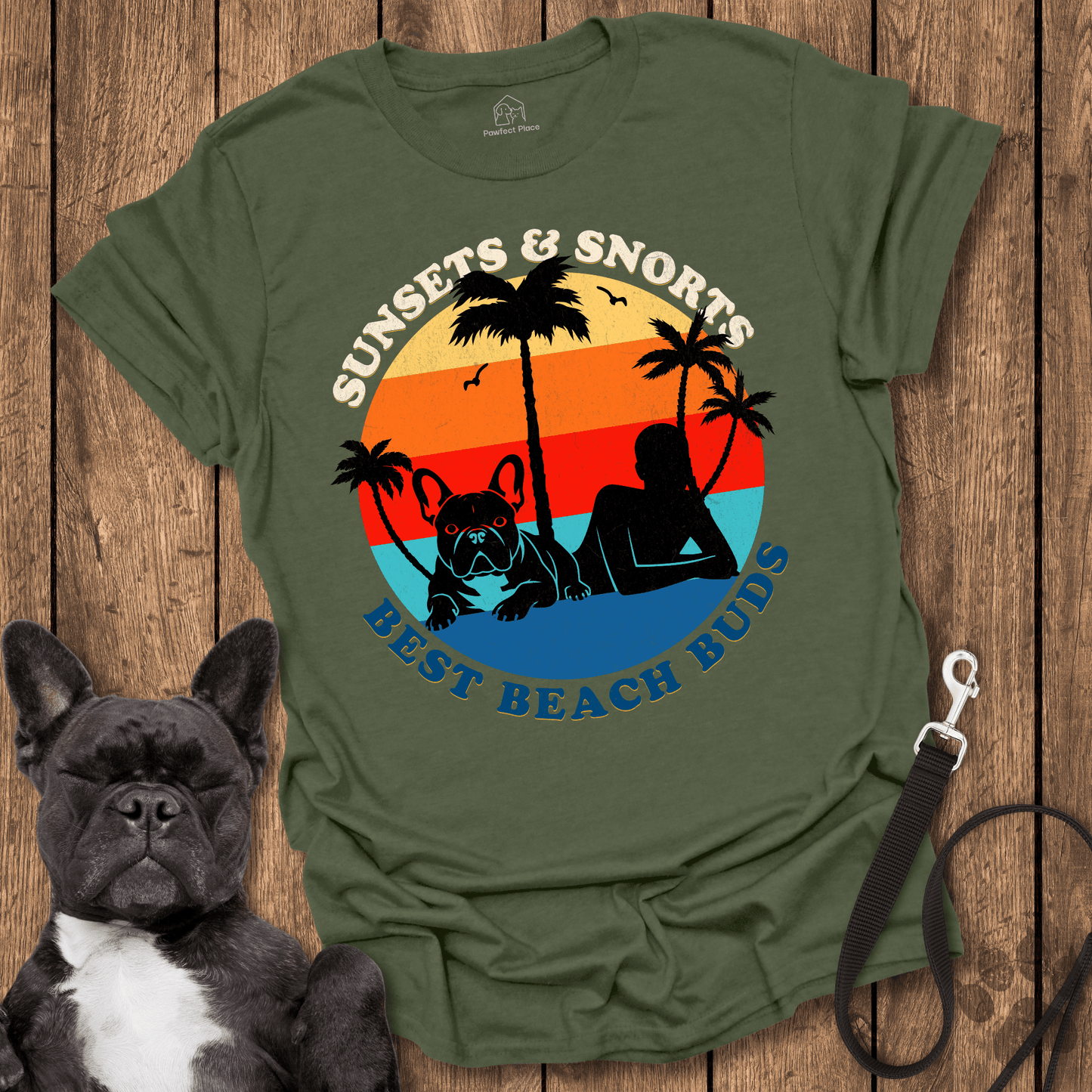 Frenchie T-Shirt, Sunsets And Snorts, Best Buds Ever - Dog Shirt