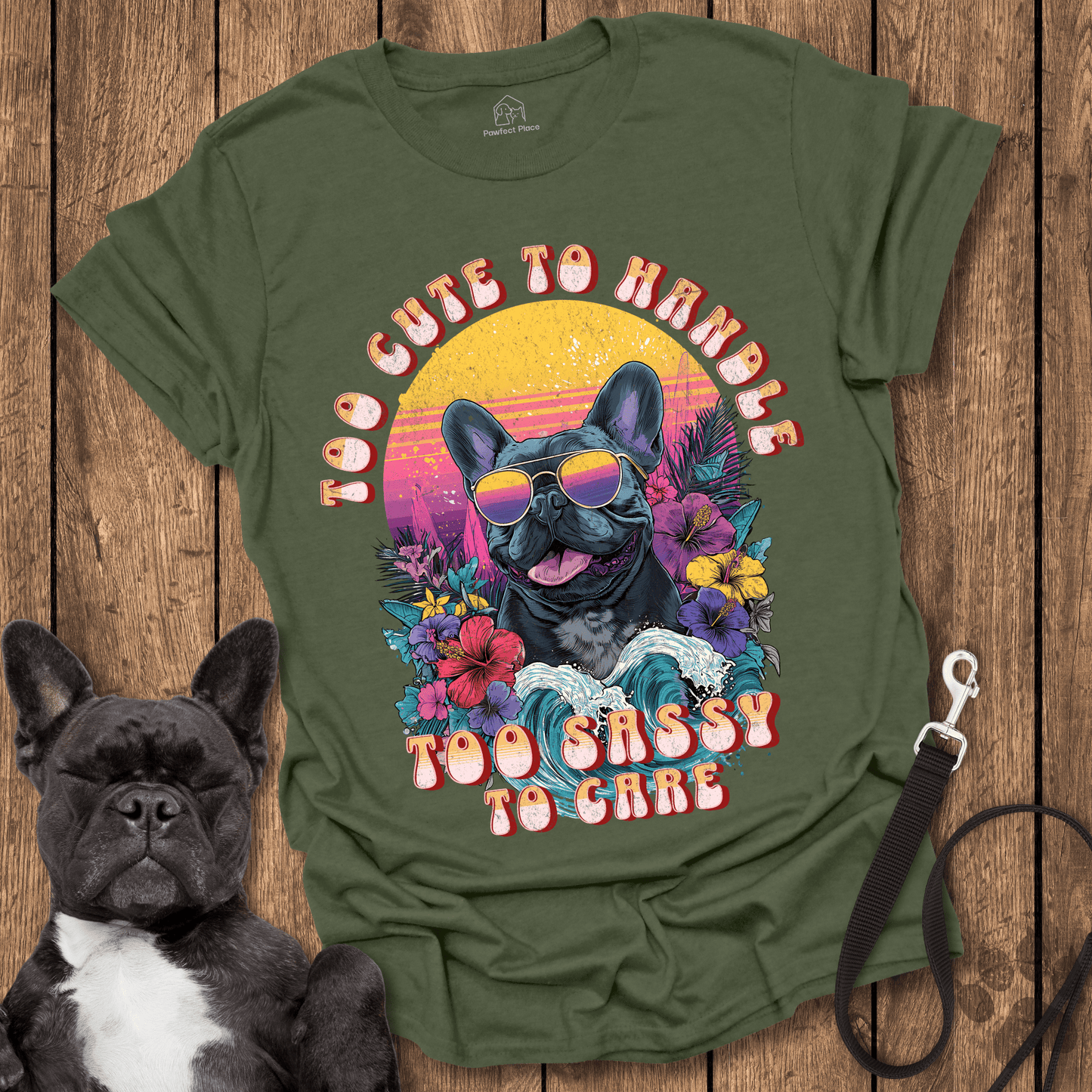 Frenchie T-Shirt, Too Cute To Handle Too Sassy To Care - Dog Shirt
