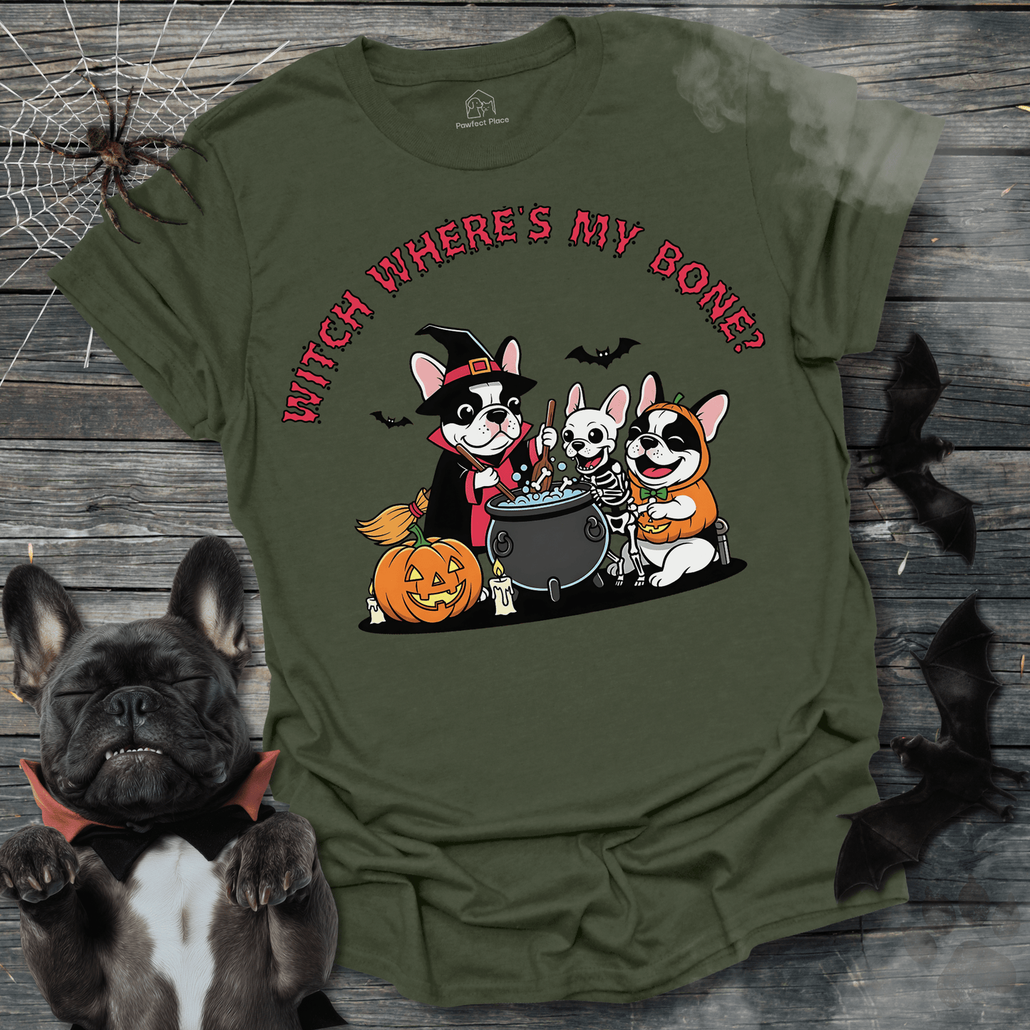Witch Where's My Bone - Halloween Frenchie Tee - PawfectPlace