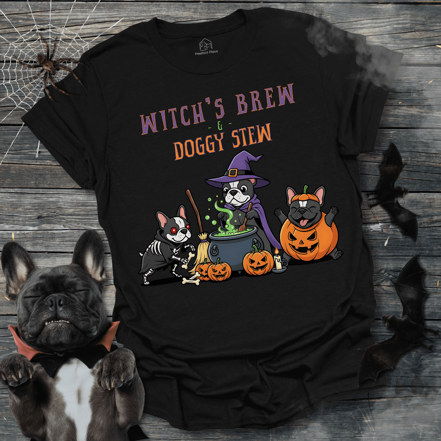 Witches Brew And Doggy Stew - Halloween Frenchie Tee - PawfectPlace